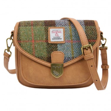 Islander Mini Saddle Bag with Harris Tweed in Chestnut & Blue Tartan ...