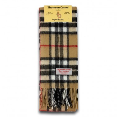 Camel Thomson Tartan Scarf 100% Wool Scottish Plaid