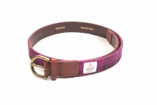 Mens Harris Tweed Leather Belt in Brown Check